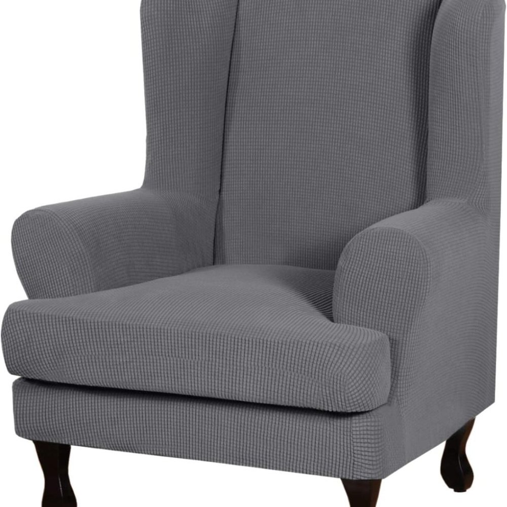 Pair of NEW Wing Chair 2 Piece Covers Gray Microfiber